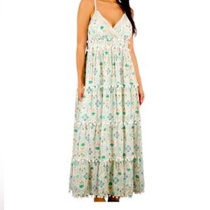 Advance Apparels Cream and Green Maxi Dress